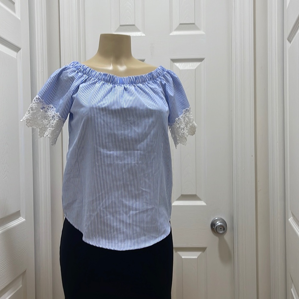 Women's May Striped Polyester Top - Blue Stripe - Size S